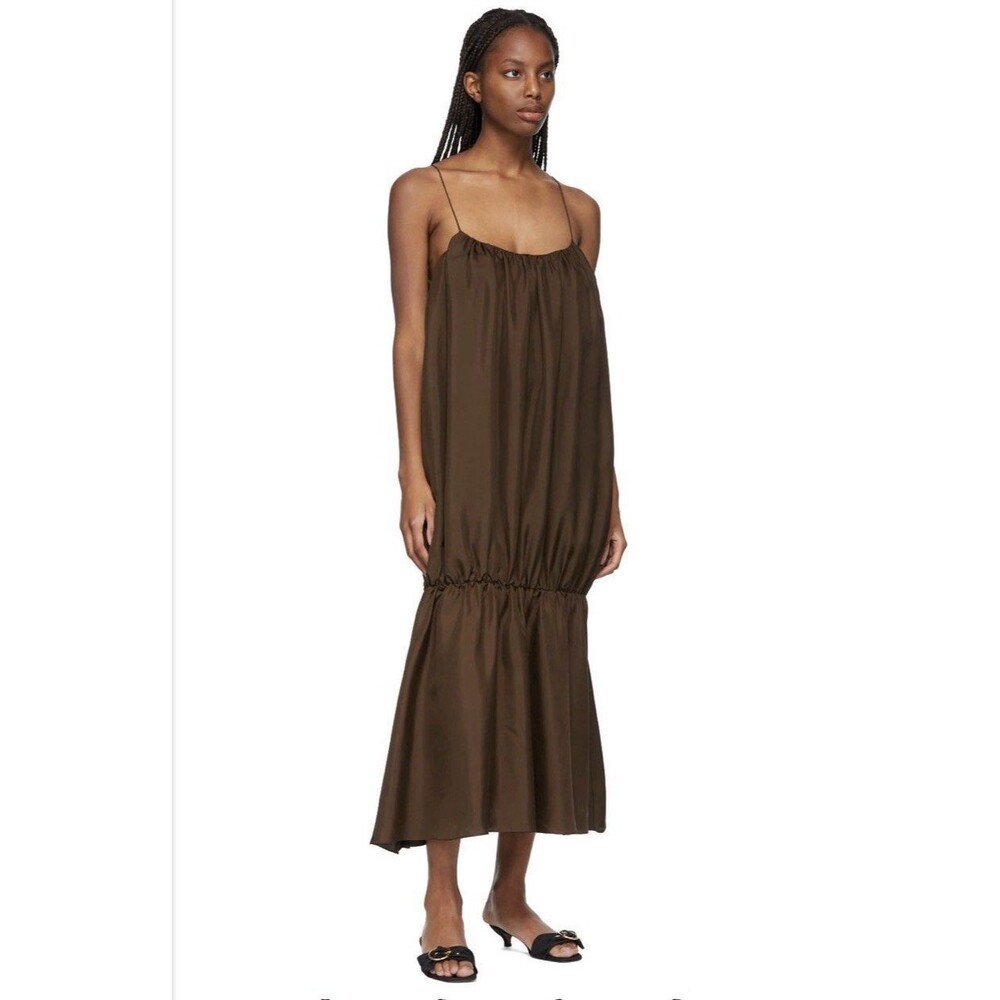 Esse Studios Brown Silk Gathered Strap Dress Size 6